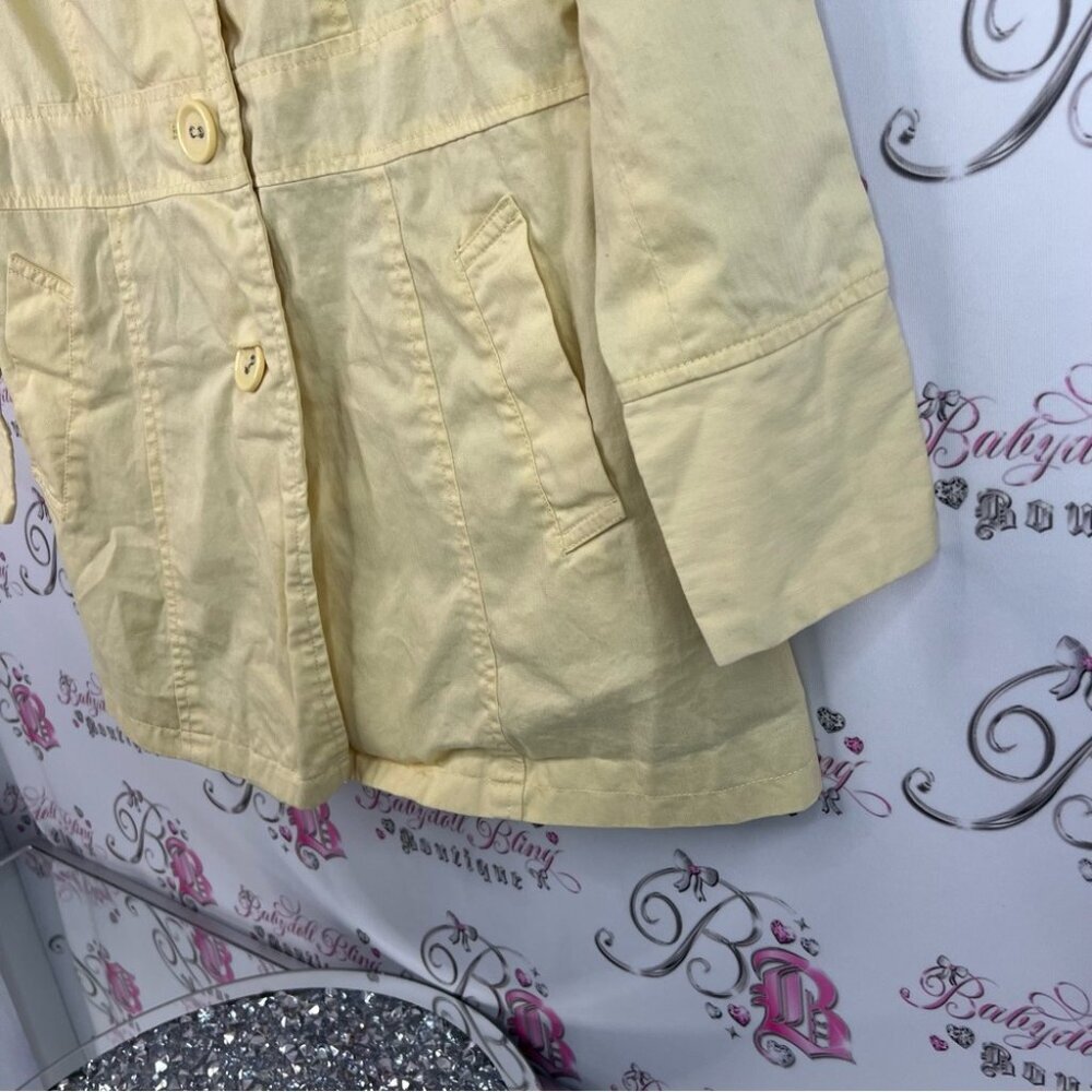 Pbi jacket coat pastel light Yellow Trench Coat button up floral interior - Picture 6 of 15